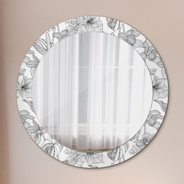 Round mirror frame with print Floral pattern