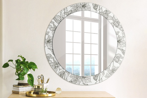 Round mirror frame with print Floral pattern