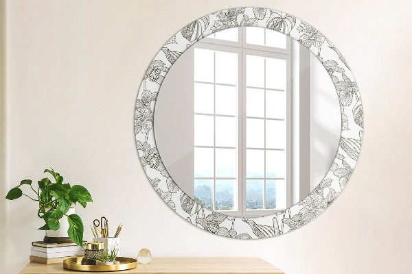Round mirror frame with print Floral pattern