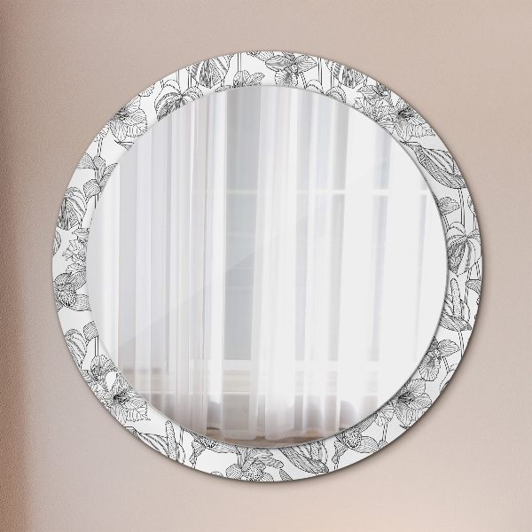 Round mirror frame with print Floral pattern