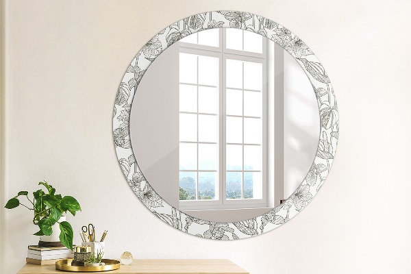 Round mirror frame with print Floral pattern