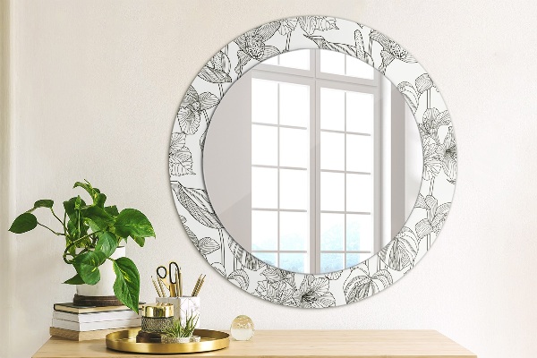 Round mirror frame with print Floral pattern