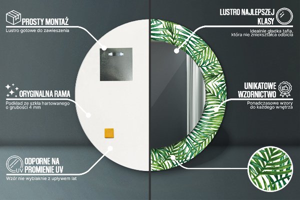 Round mirror frame with print Tropical palm