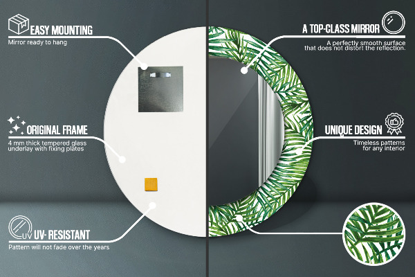 Round mirror frame with print Tropical palm