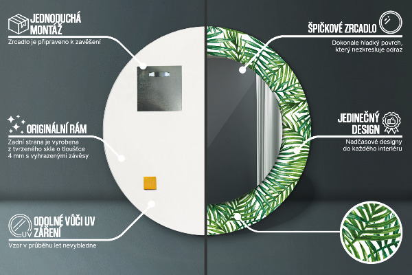 Round mirror frame with print Tropical palm