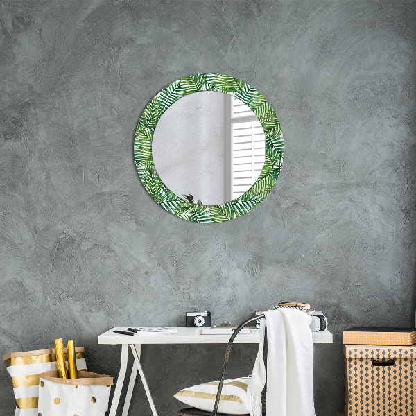 Round mirror frame with print Tropical palm