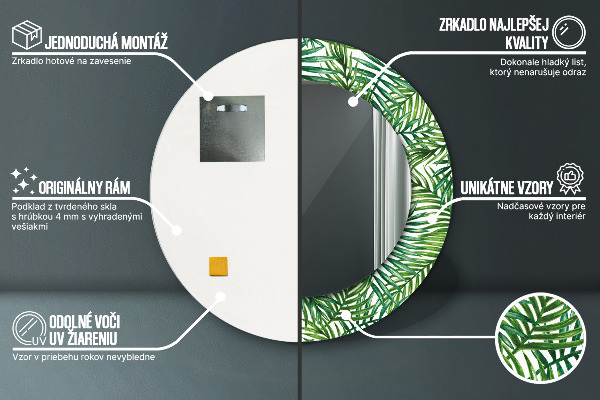 Round mirror frame with print Tropical palm