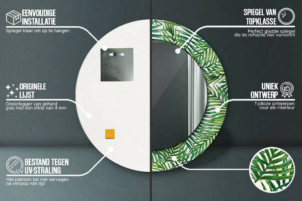 Round mirror frame with print Tropical palm