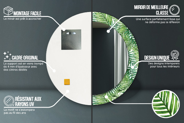 Round mirror frame with print Tropical palm