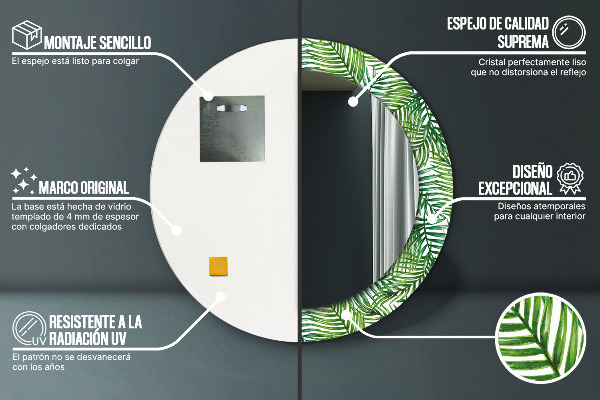 Round mirror frame with print Tropical palm