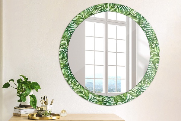 Round mirror frame with print Tropical palm