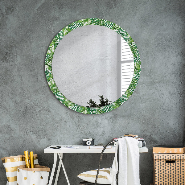 Round mirror frame with print Tropical palm