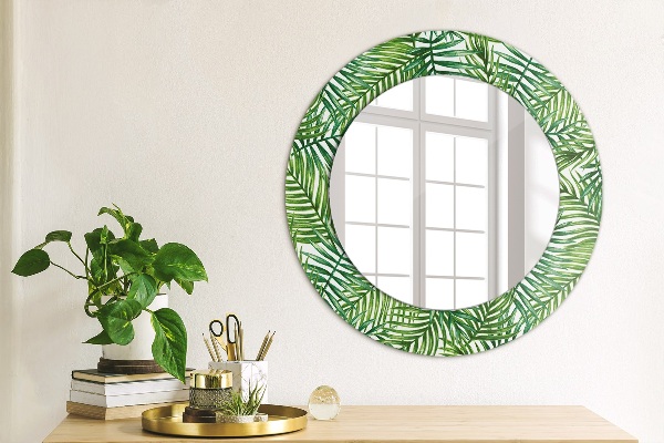 Round mirror frame with print Tropical palm