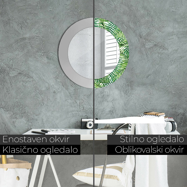 Round mirror frame with print Tropical palm