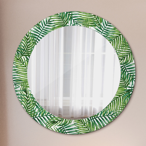Round mirror frame with print Tropical palm