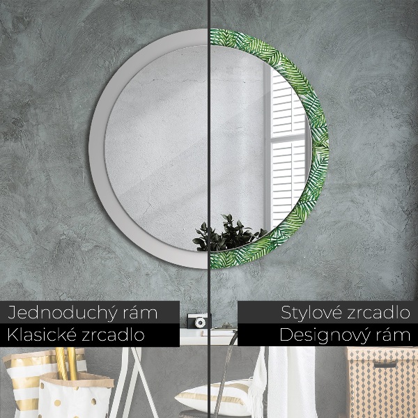 Round mirror frame with print Tropical palm