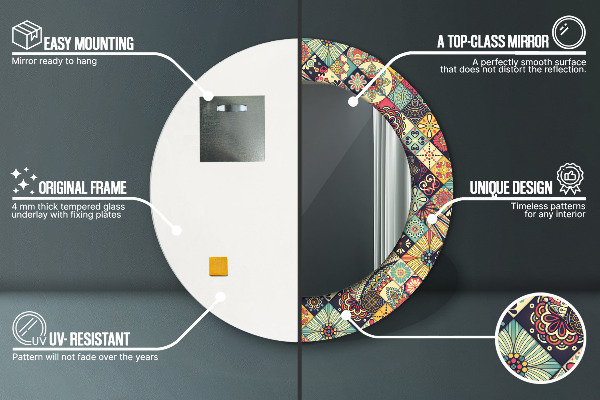 Round mirror frame with print Ethnic floral