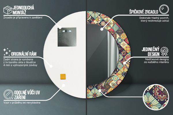 Round mirror frame with print Ethnic floral