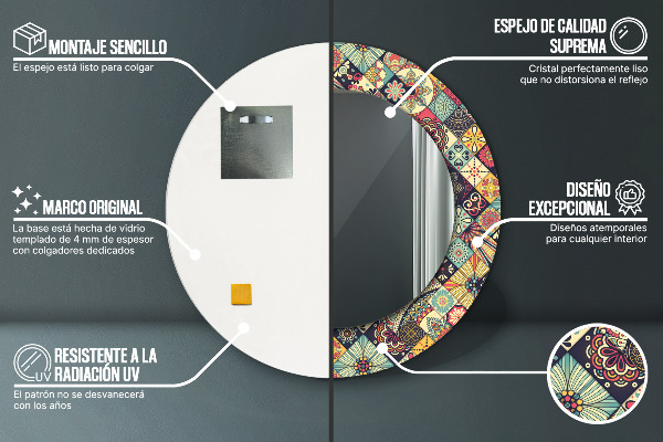 Round mirror frame with print Ethnic floral