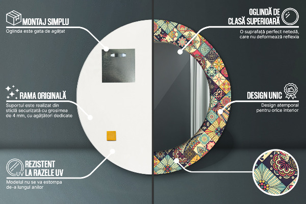 Round mirror frame with print Ethnic floral