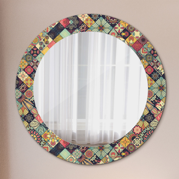 Round mirror frame with print Ethnic floral
