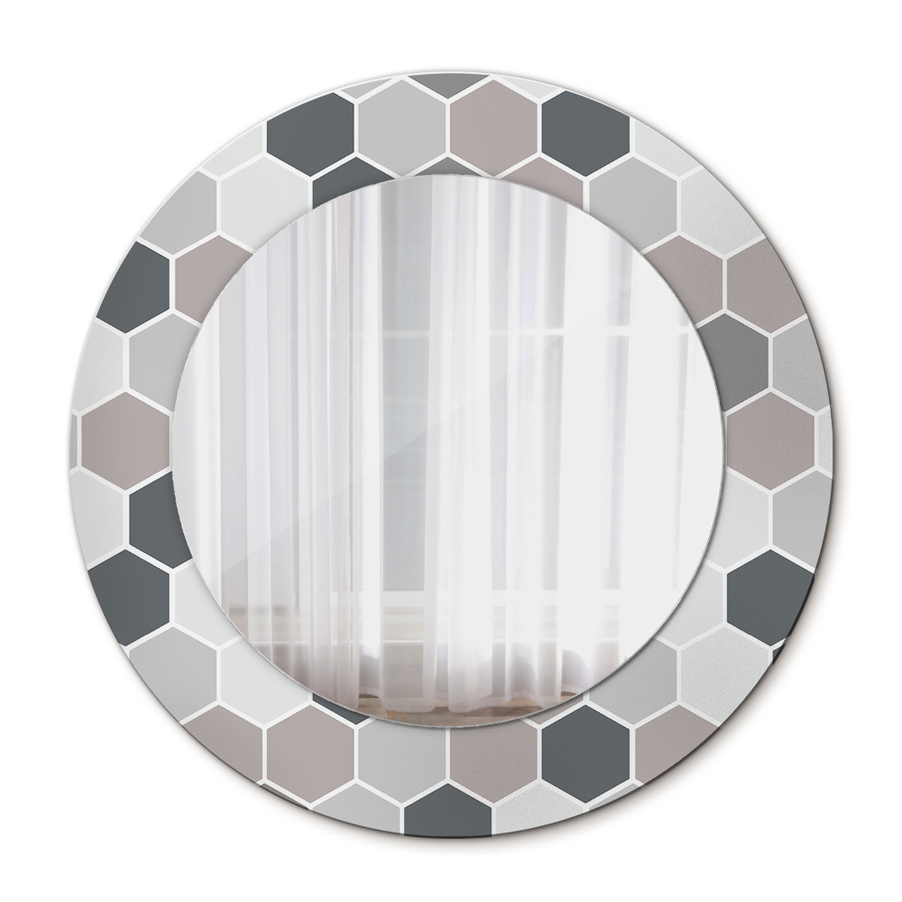 Round printed mirror Hexagonal pattern