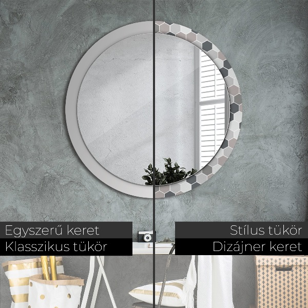 Round printed mirror Hexagonal pattern