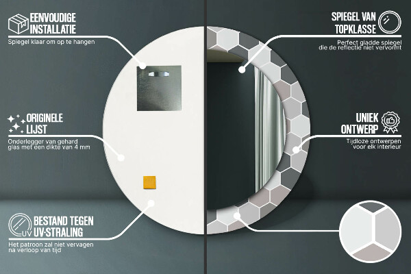 Round printed mirror Hexagonal pattern
