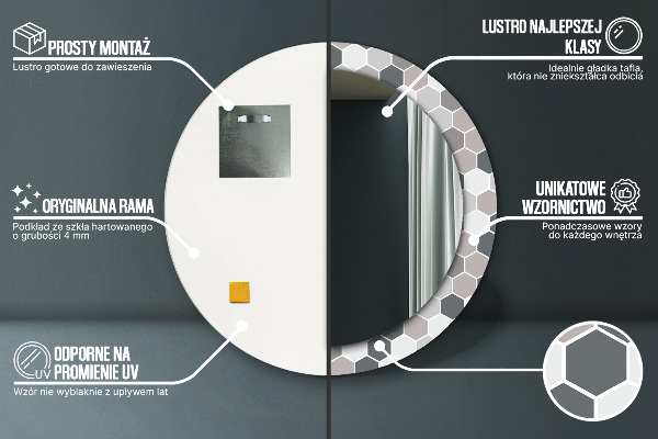 Round printed mirror Hexagonal pattern