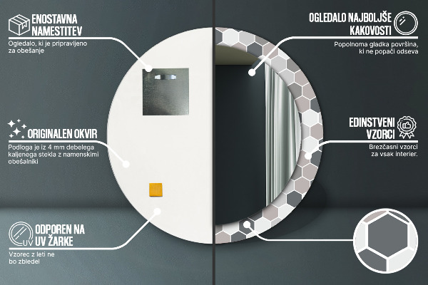 Round printed mirror Hexagonal pattern
