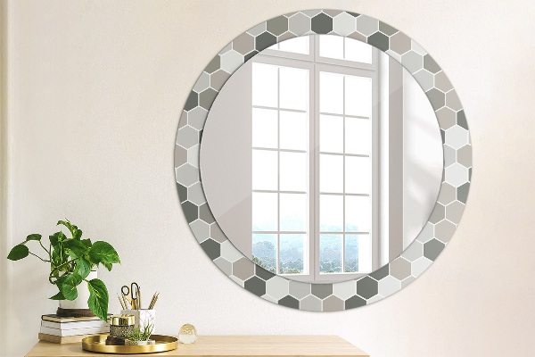 Round printed mirror Hexagonal pattern