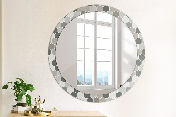 Round printed mirror Hexagonal pattern