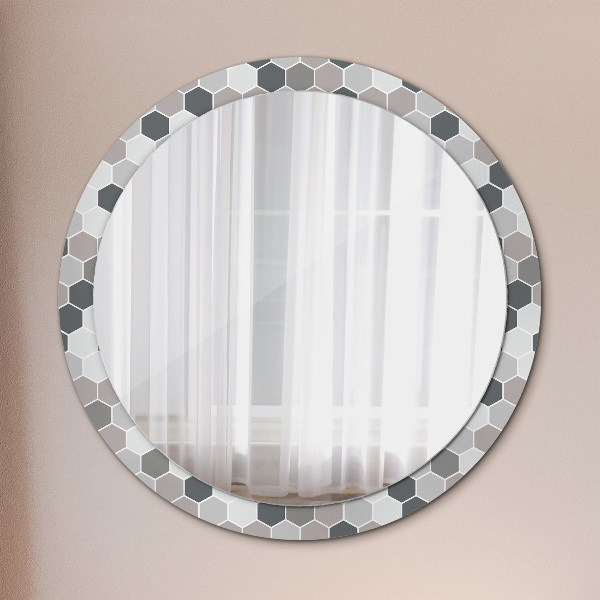 Round printed mirror Hexagonal pattern