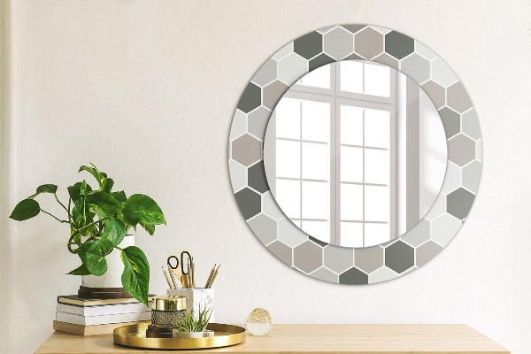 Round printed mirror Hexagonal pattern