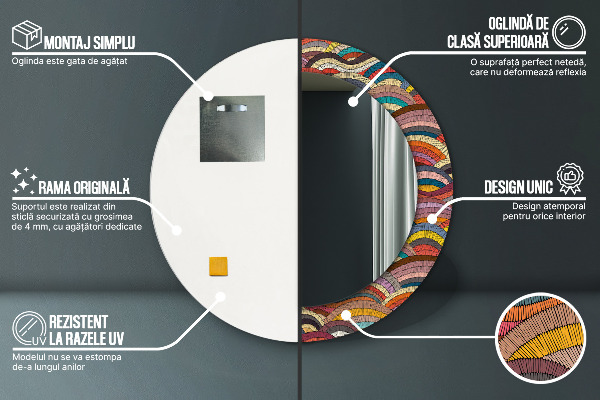 Round printed mirror Bohemical ornament