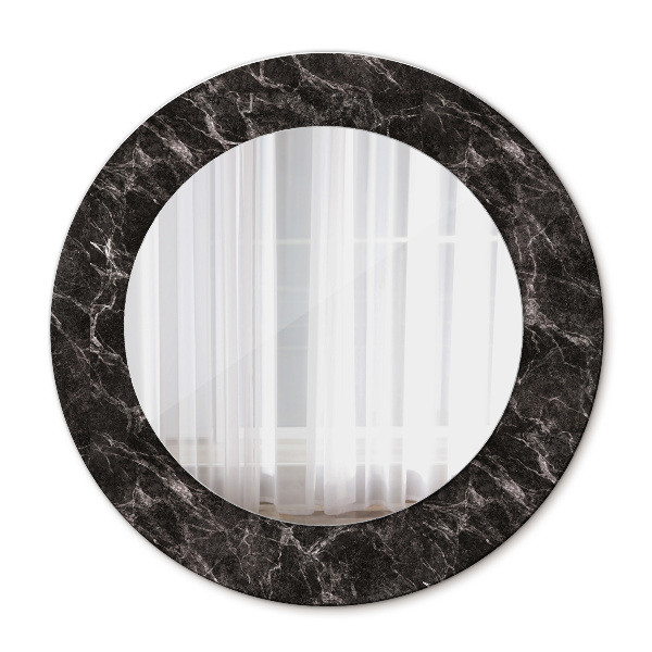 Round printed mirror Black marble