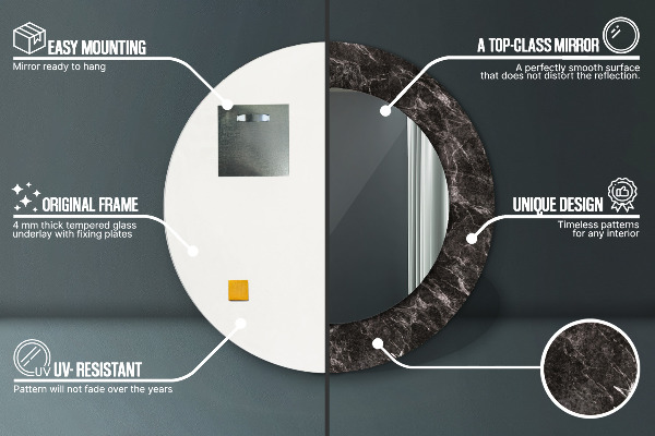 Round printed mirror Black marble