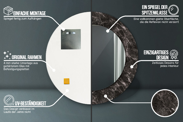 Round printed mirror Black marble