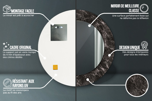 Round printed mirror Black marble