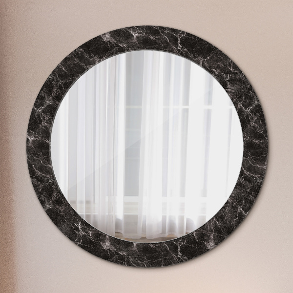 Round printed mirror Black marble