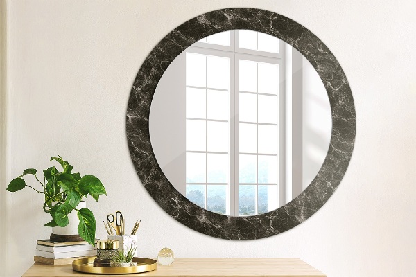 Round printed mirror Black marble