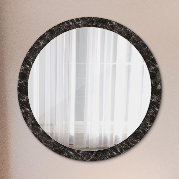 Round printed mirror Black marble