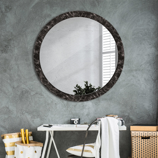 Round printed mirror Black marble