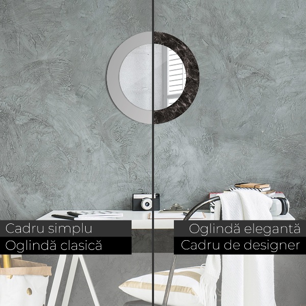 Round printed mirror Black marble