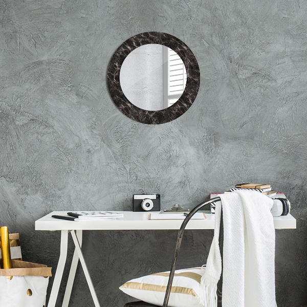 Round printed mirror Black marble