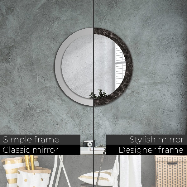 Round printed mirror Black marble