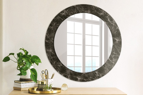 Round printed mirror Black marble