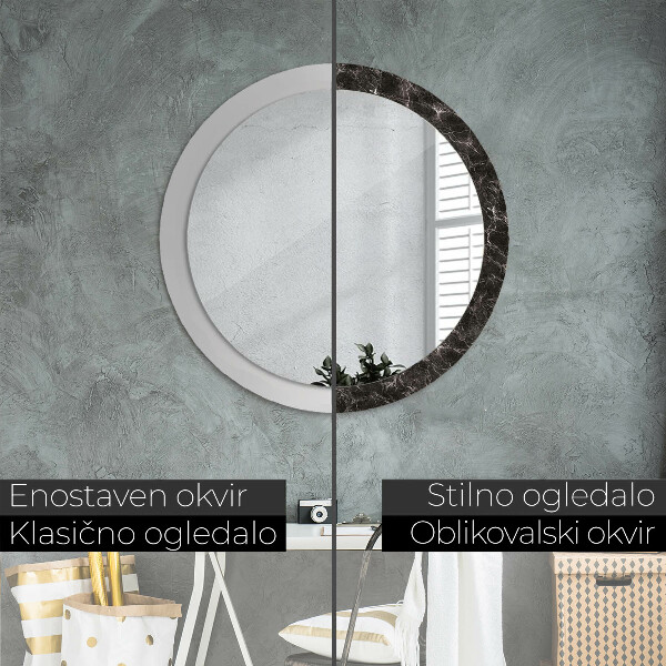 Round printed mirror Black marble