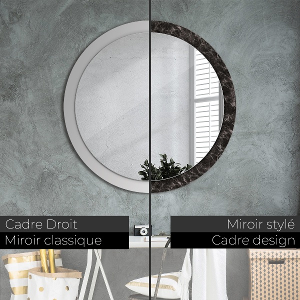 Round printed mirror Black marble
