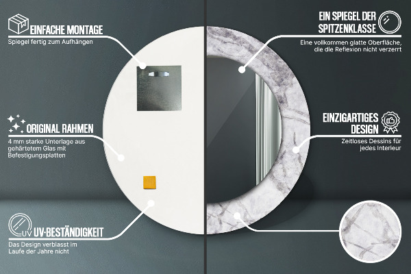 Round printed mirror White marble